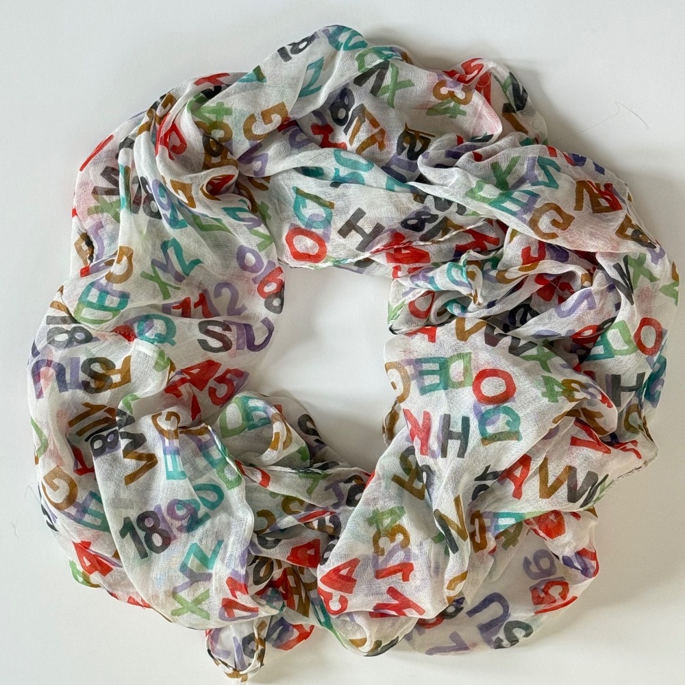vivante by VSA Infinity Scarf Alphabet Numbers Graphic Colorful